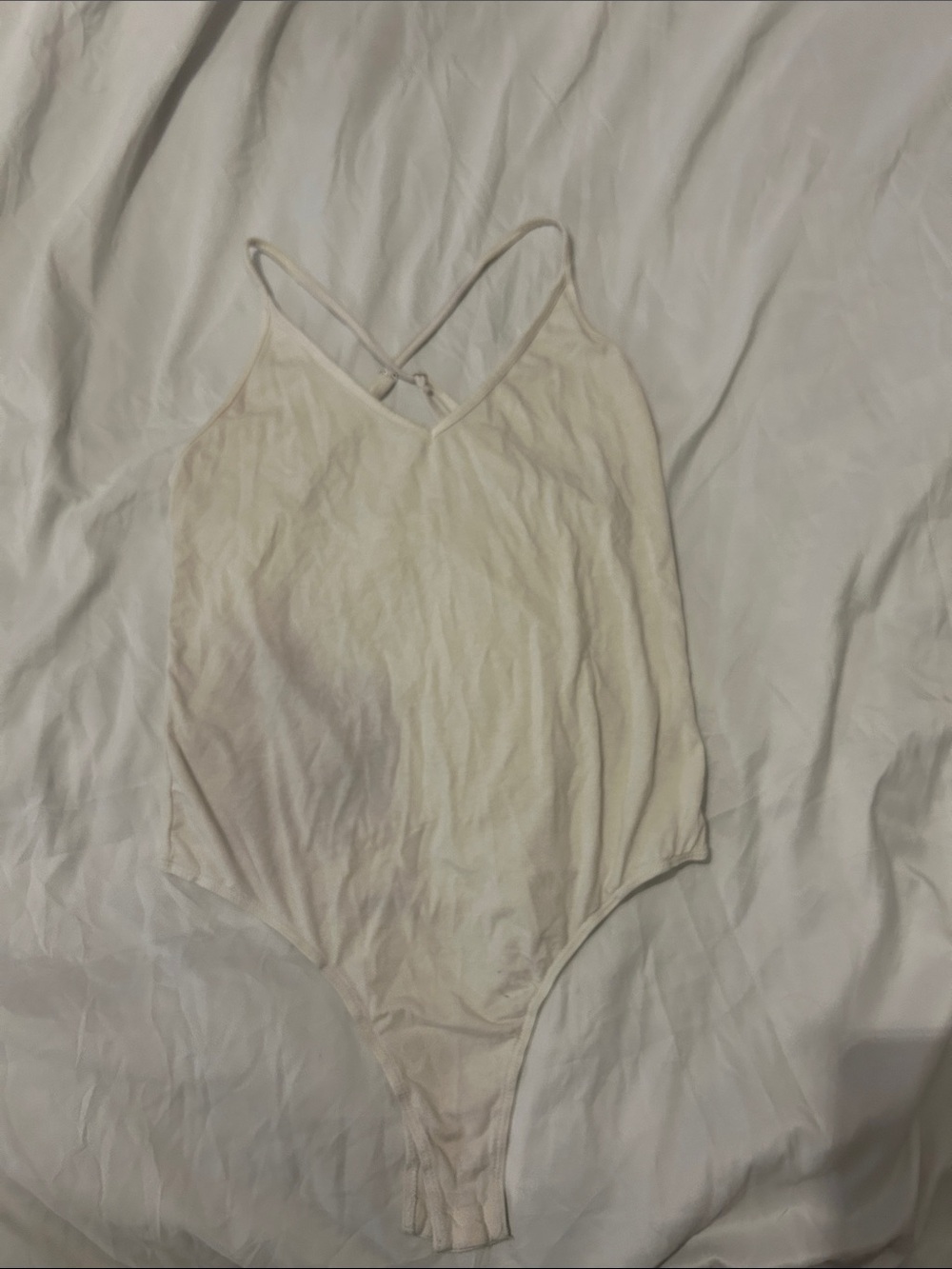 Active USA Cream Cross-Back One-Piece Bodysuit
